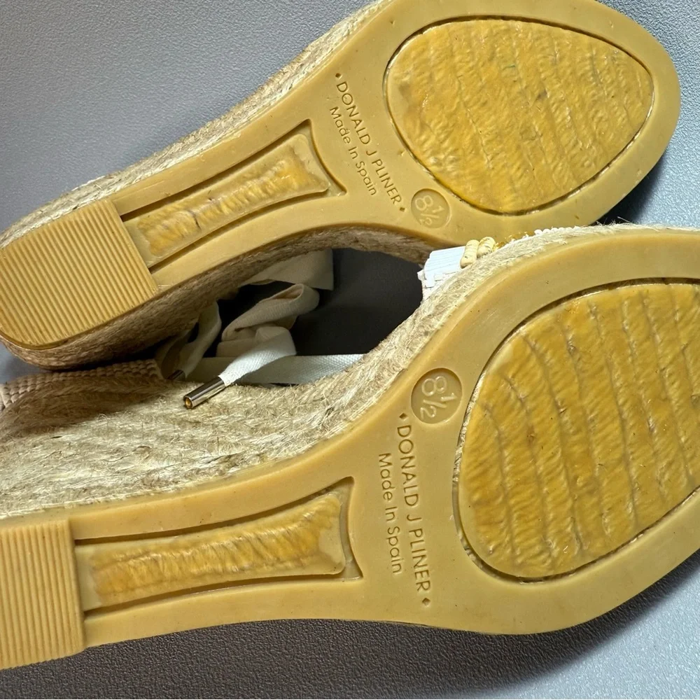 Donald J. Pliner New Elsa Cream and Gold Beaded Wedge Espadrille Sandles